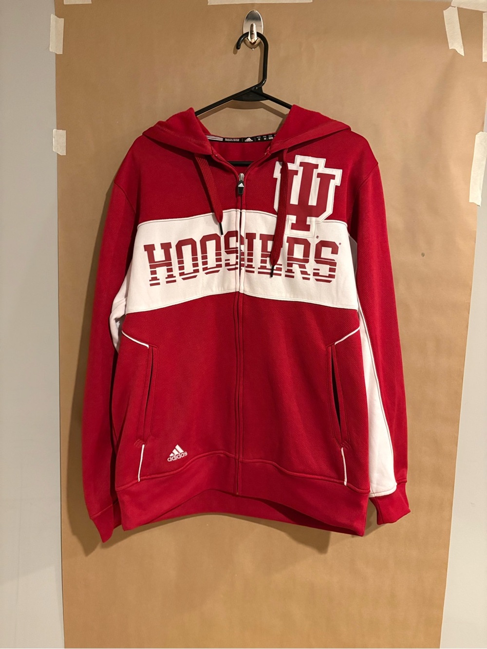adidas Red and White Hoosiers Zip Hoodie